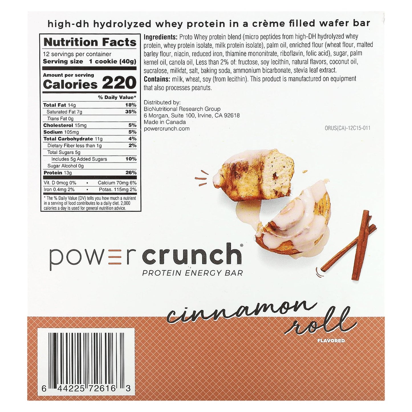 BNRG, Power Crunch Protein Energy Bar, Cinnamon Roll, 12 Bars, 1.4 oz (40 g) Each