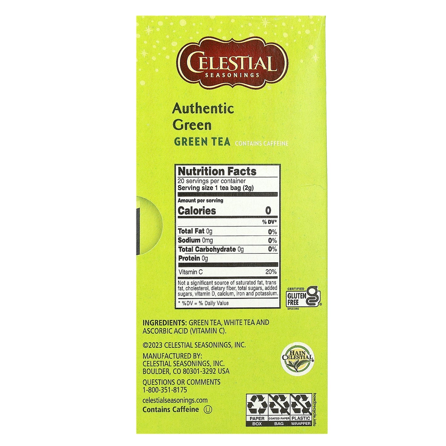 Celestial Seasonings, Authentic Green Tea , 20 Tea Bags, 1.4 oz (41 g)