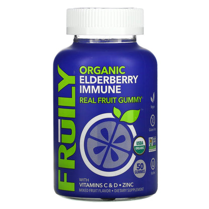 Fruily, Organic Elderberry Immune with Vitamins C & D, Zinc, Mixed Fruit, 50 Gummies