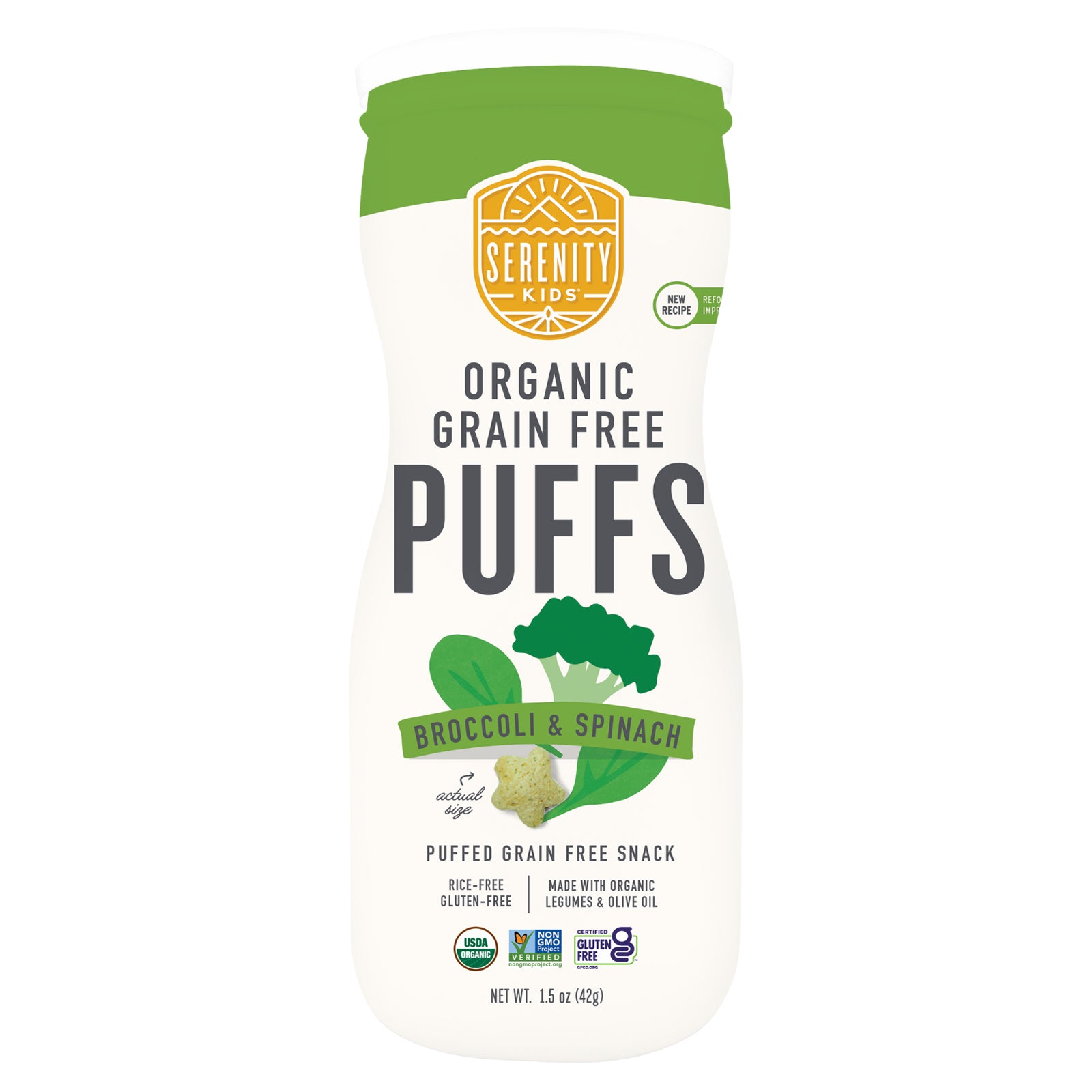 Serenity Kids, Organic Grain Free Puffs, Broccoli & Spinach, 1.5 oz (42 g)