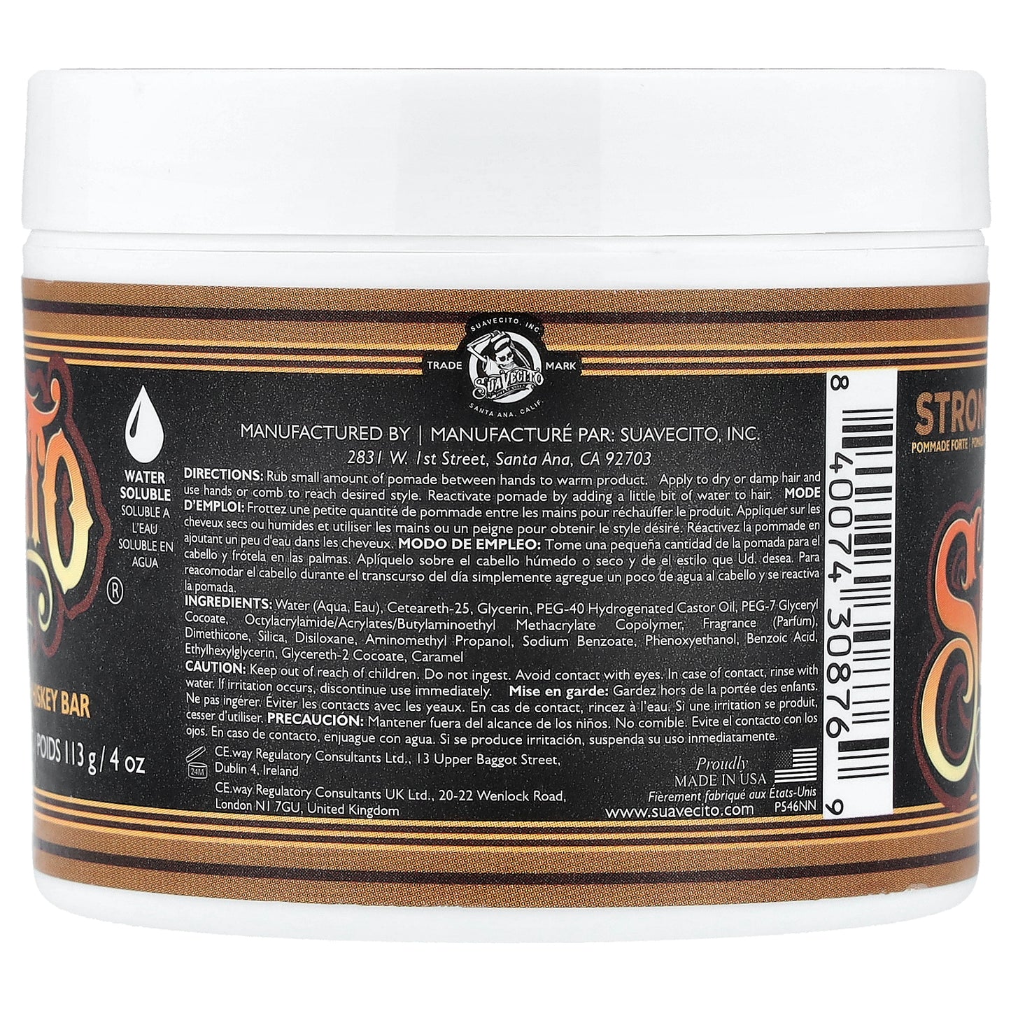 Suavecito, Pomade, Firme, Whiskey Bar, 4 oz (113 g)