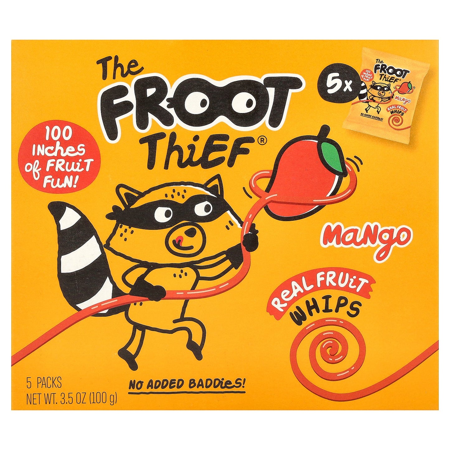 The Froot Thief, Real Fruit Whips, Mango, 5 Packs, 0.7 oz (20 g) Each