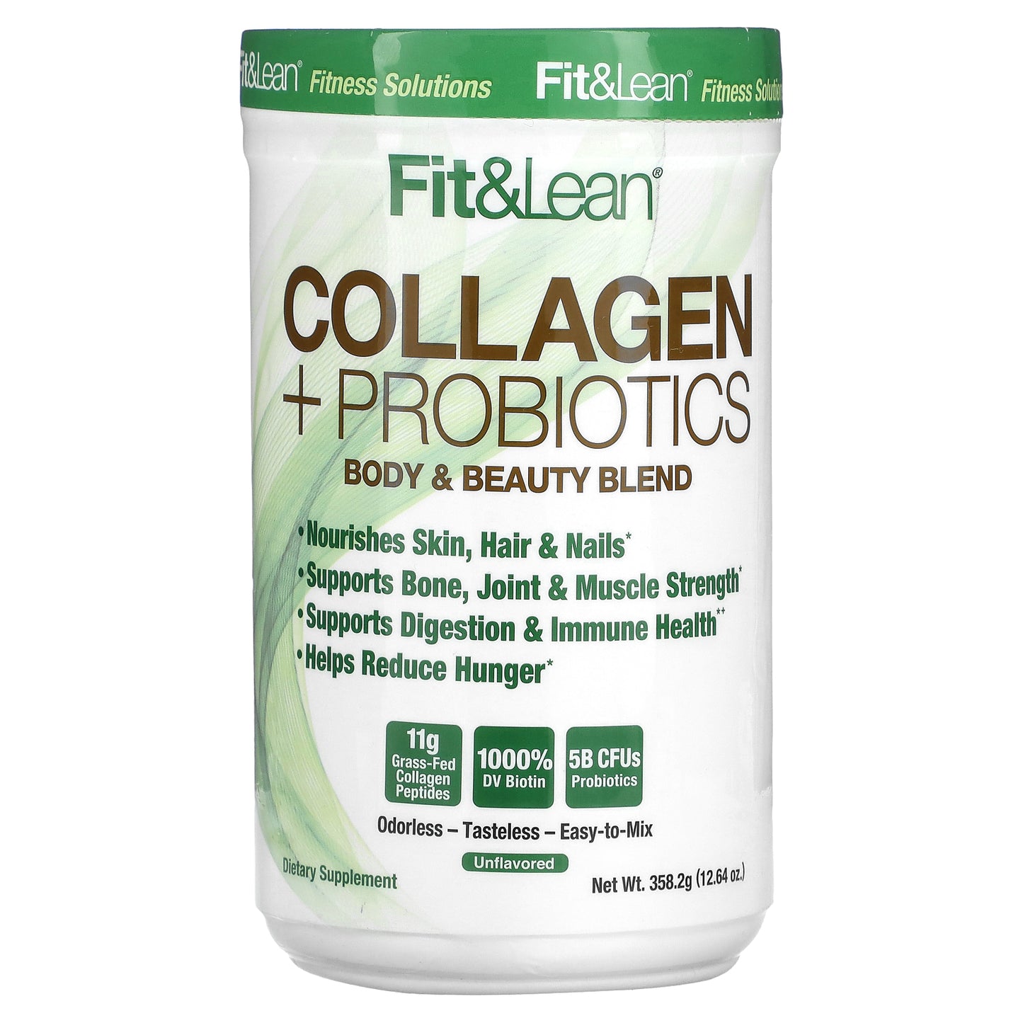 Fit & Lean, Collagen + Probiotics, Unflavored, 12.64 oz (358.2 g)