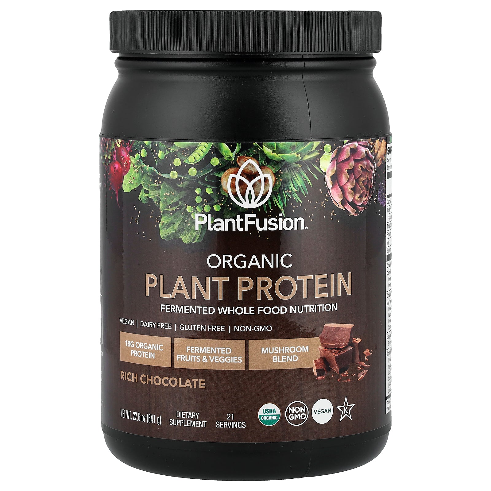 PlantFusion, Organic Plant Protein, Rich Chocolate, 22.6 oz (641 g)