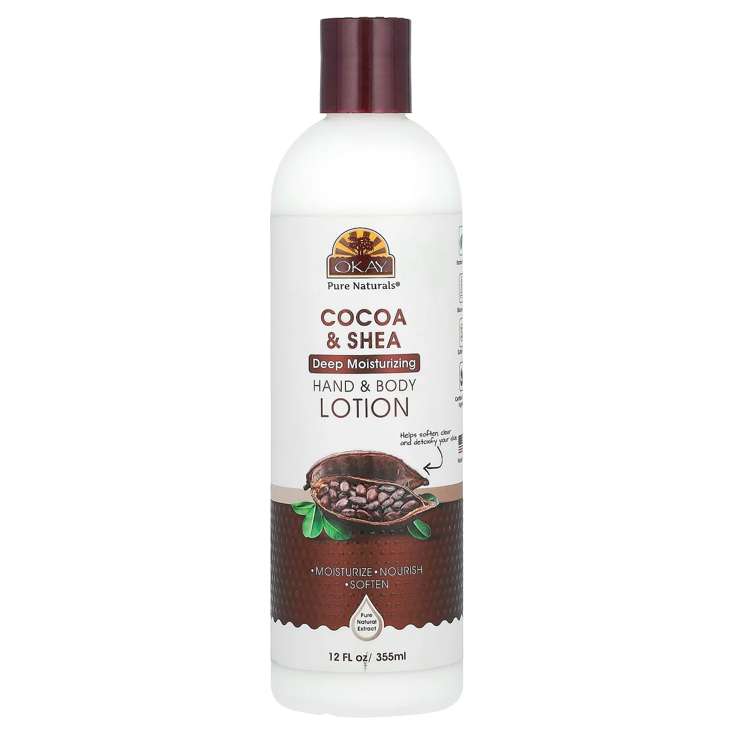 Okay Pure Naturals, Hand & Body Lotion, Cocoa & Shea, 12 fl oz (355 ml)