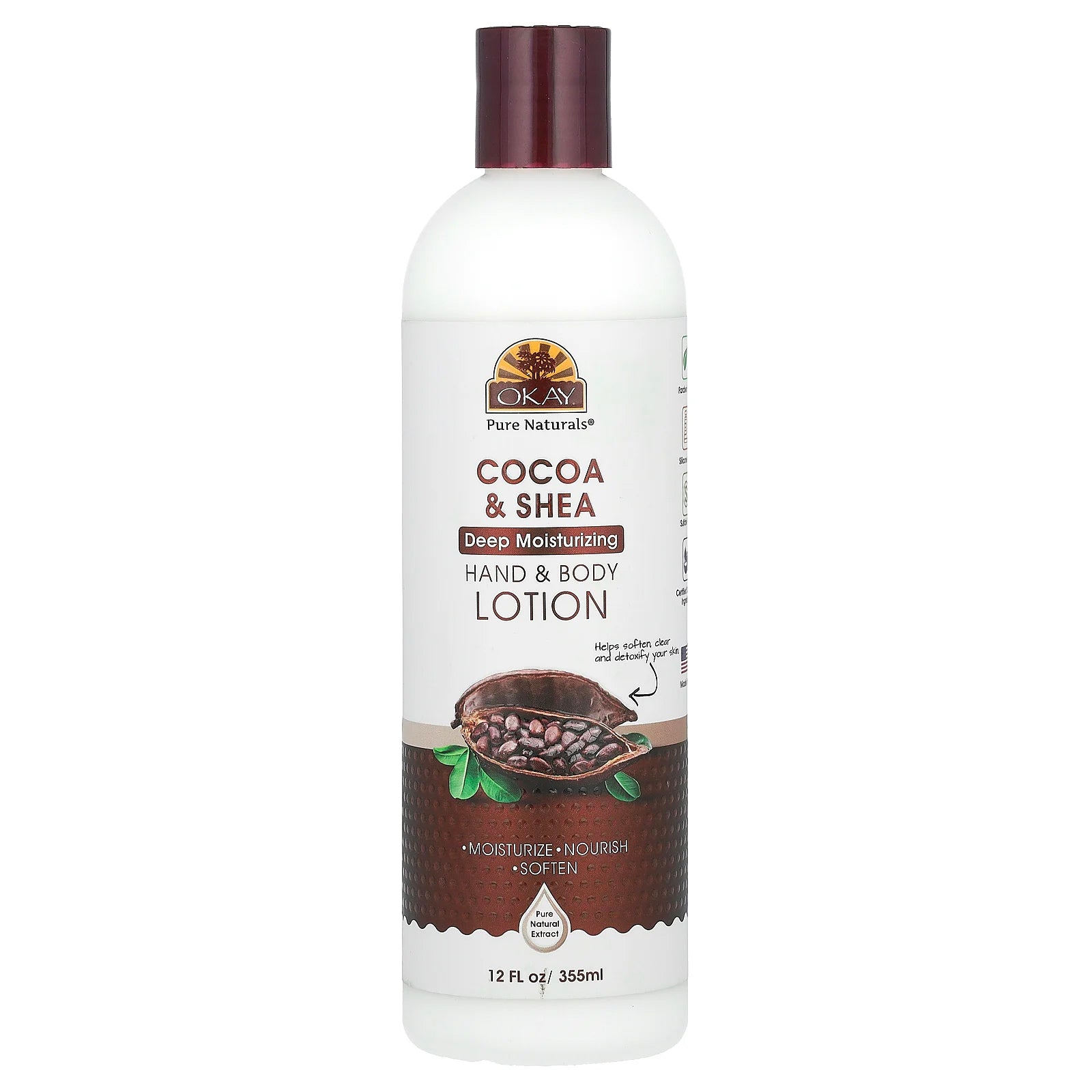Okay Pure Naturals, Hand & Body Lotion, Cocoa & Shea, 12 fl oz (355 ml)