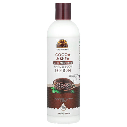 Okay Pure Naturals, Hand & Body Lotion, Cocoa & Shea, 12 fl oz (355 ml)