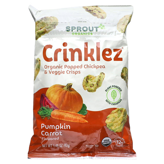 Sprout Organics, Crinklez, Organic Popped Chickpea & Veggie Crisps, 12 Months & Up, Pumpkin Carrot, 1.48 oz (42 g)