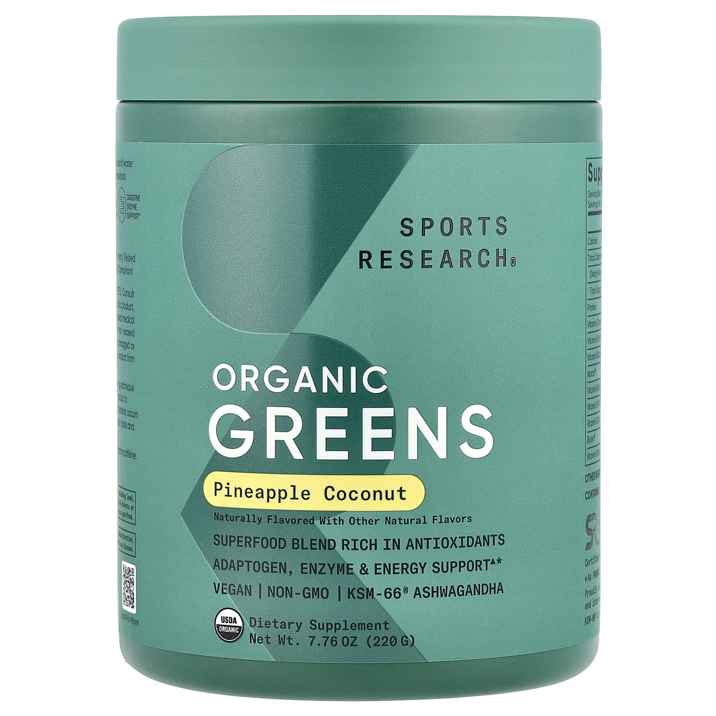 Sports Research, Greens Organic, Pineapple Coconut, 7.76 oz (220 g)