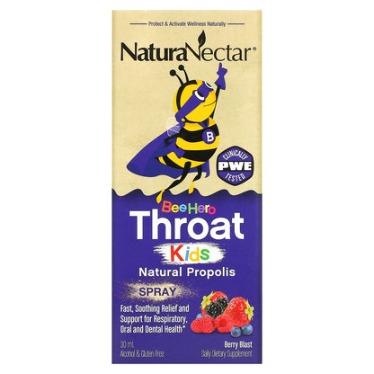 NaturaNectar, Bee Hero Throat Kids, Natural Propolis Spray, Berry Blast, 5 mg, 30 ml