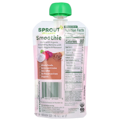 Sprout Organics, Baby Food, Smoothie, 12 Months & Up, Strawberry, Banana With Yogurt, Veggies & Flax Seed, 4 oz ( 113 g)