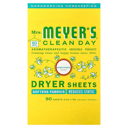 Mrs. Meyers Clean Day, Dryer Sheets, Honeysuckle, 80 Sheets