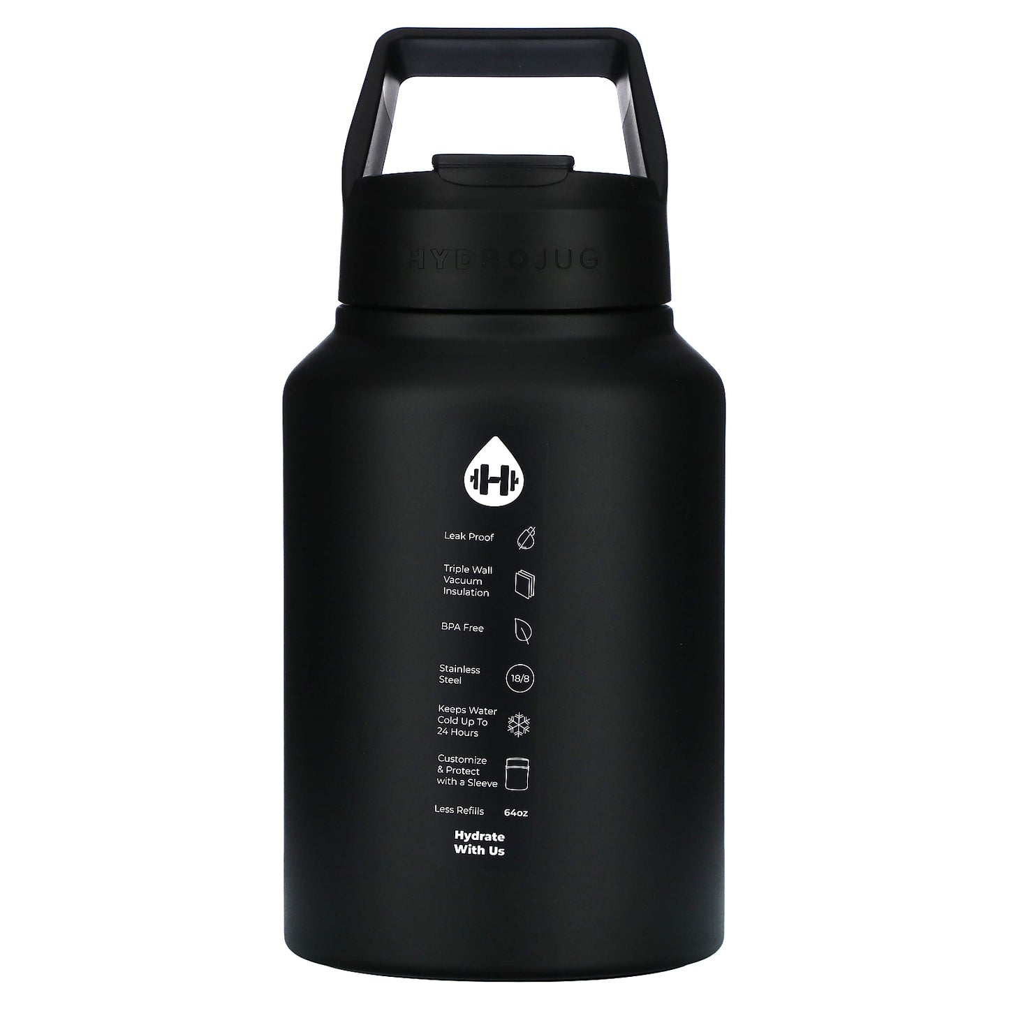 HydroJug, Stainless Steel Jug, Matte Black, 64 oz