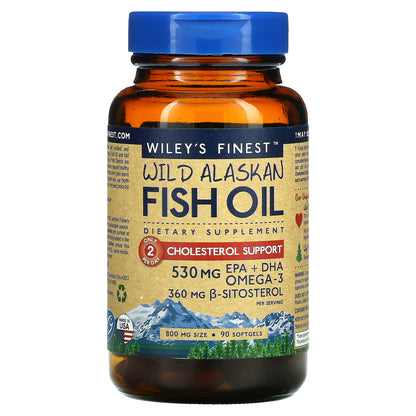 Wiley's Finest, Wild Alaskan Fish Oil, Cholesterol Support, 90 Softgels