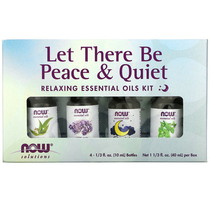 NOW Foods, Solutions, Let There Be Peace & Quiet, Relaxing Essential Oils Kit, 4 Bottles, 1/3 fl oz (10 ml) Each