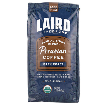 Laird Superfood, Peruvian Coffee, Whole Bean, Dark, 12 oz (340 g)