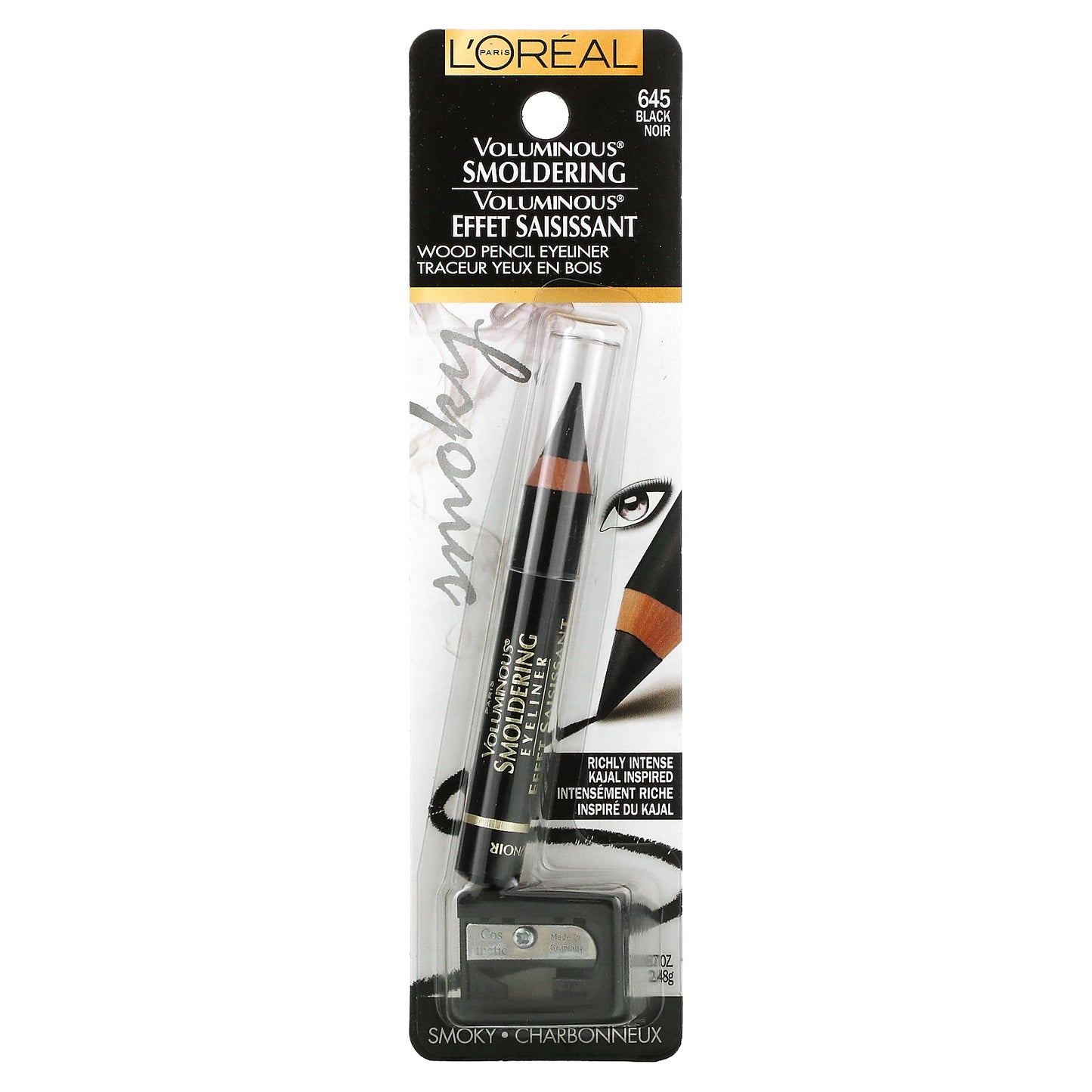 L'Oréal, Voluminous, Smoldering Wood Pencil Eyeliner, 645 Black, 0.087 oz (2.48 g)