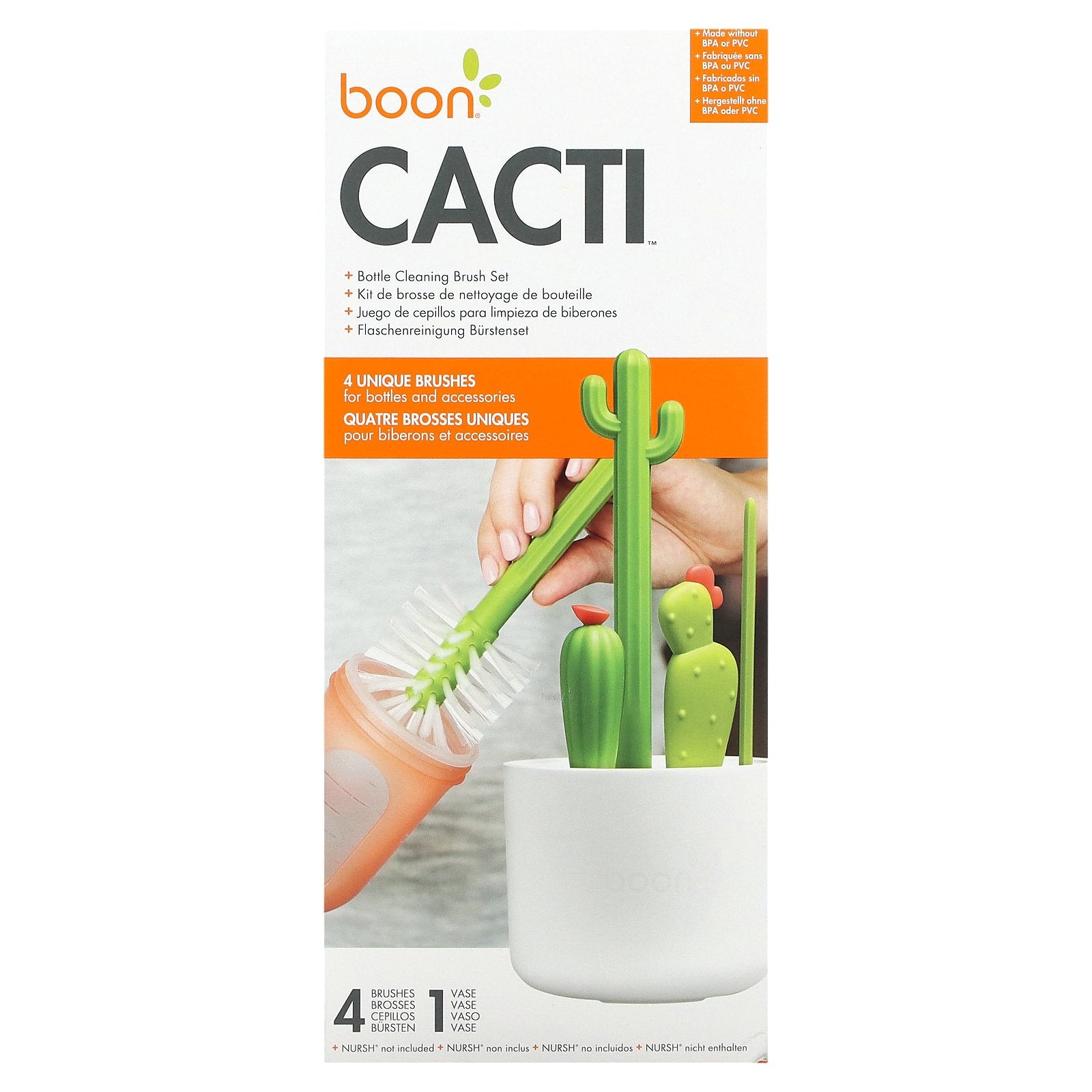 Boon, Cacti, Bottle Cleaning Brush Set, 4 Brushes & 1 Vase