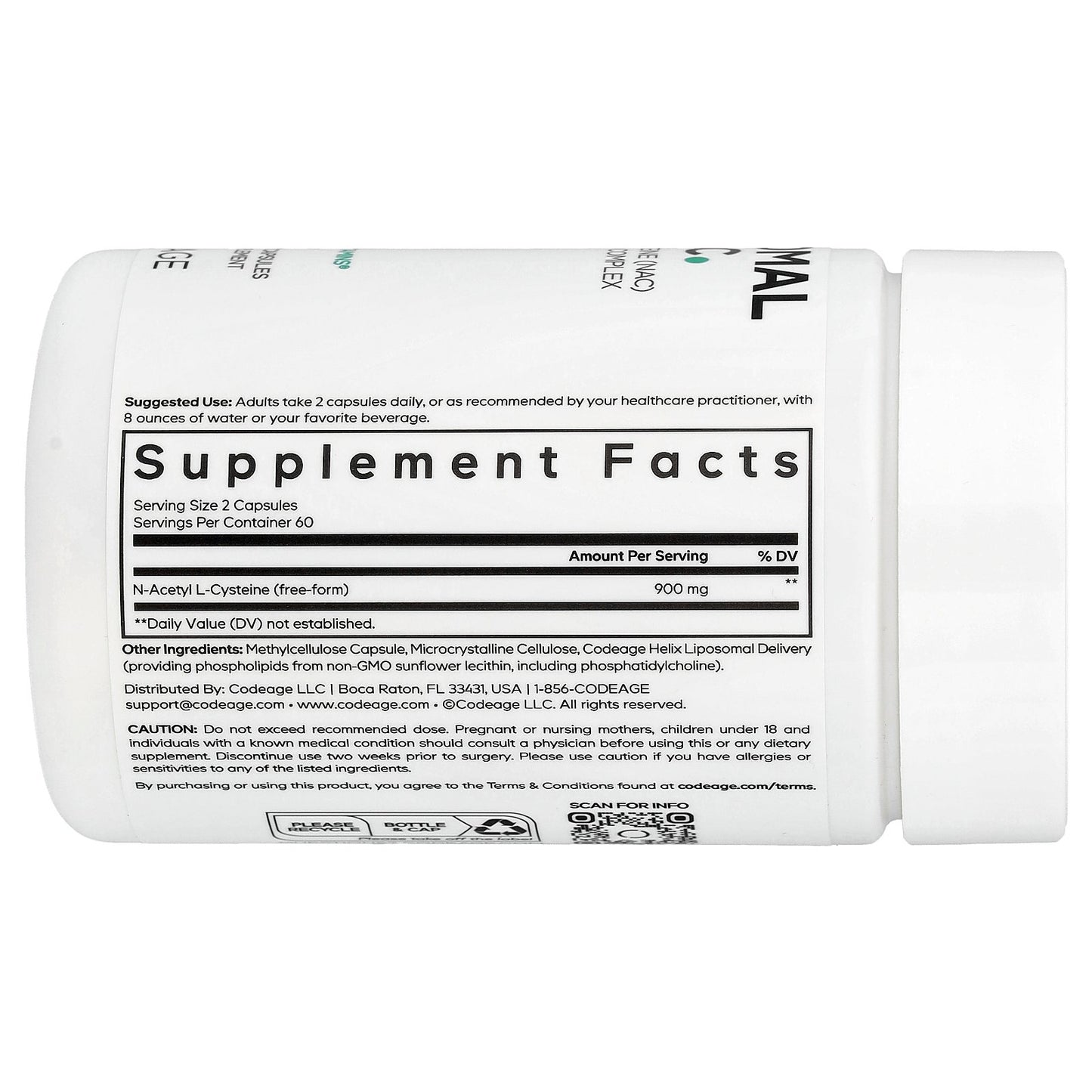 Codeage, Liposomal NAC, 120 Vegetable Capsules (450 mg per Capsule)