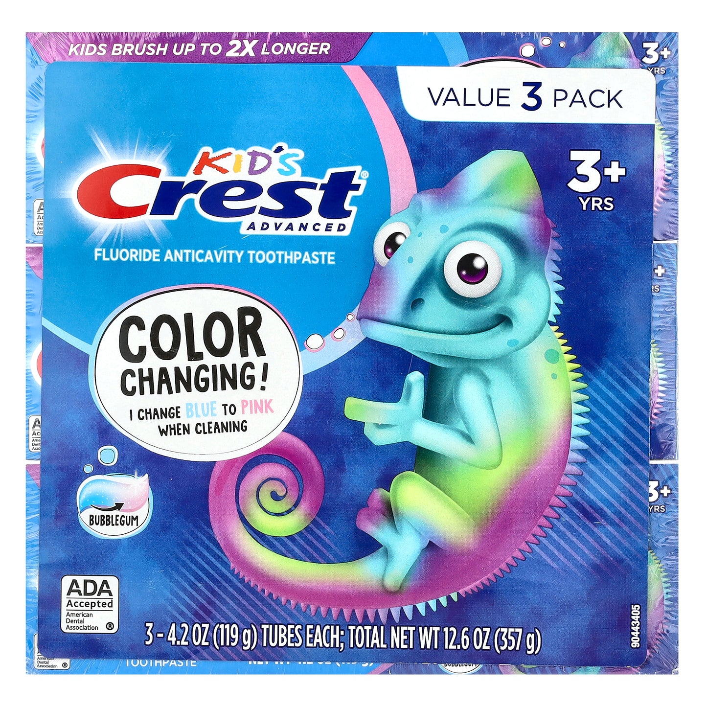 Crest, Kids Advanced, Fluoride Anticavity Toothpaste, 3+ Yrs, Bubblegum, 3 Pack, 4.2 oz (119 g) Each