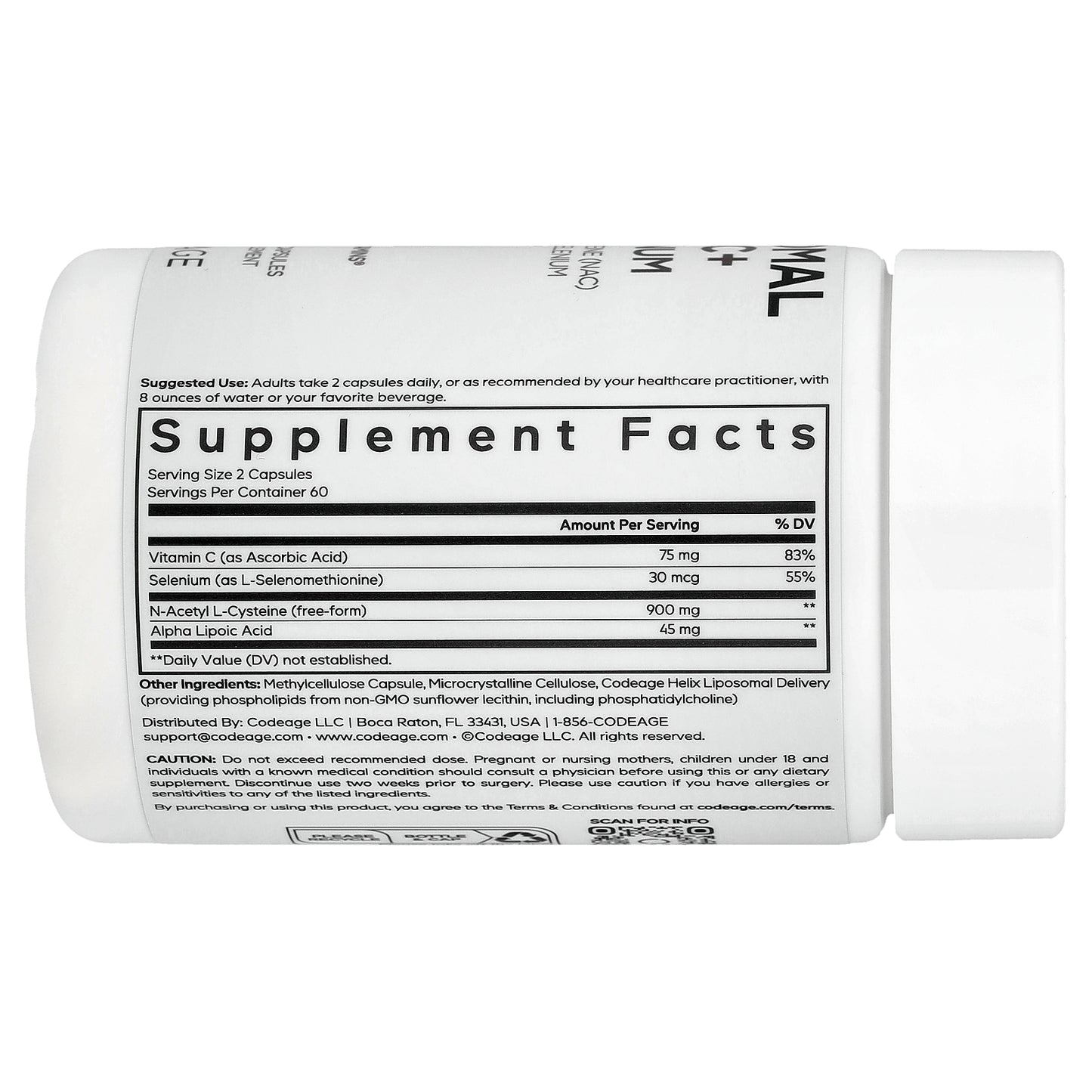 Codeage, Liposomal NAC+ Platinum, 120 Vegetable Capsules