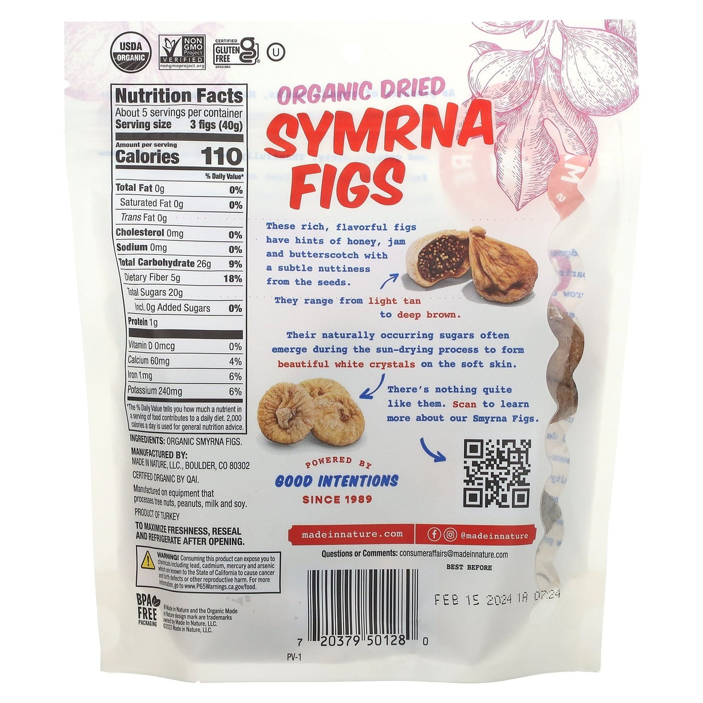 Made in Nature, Organic Dried Smyrna Figs, 7 oz (198 g)