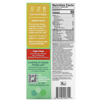 Healthy Heights, Vegan Kidz Protein, For Kids 2+, Vanilla, 10 Single Serve Packets, 0.88 oz (25 g)