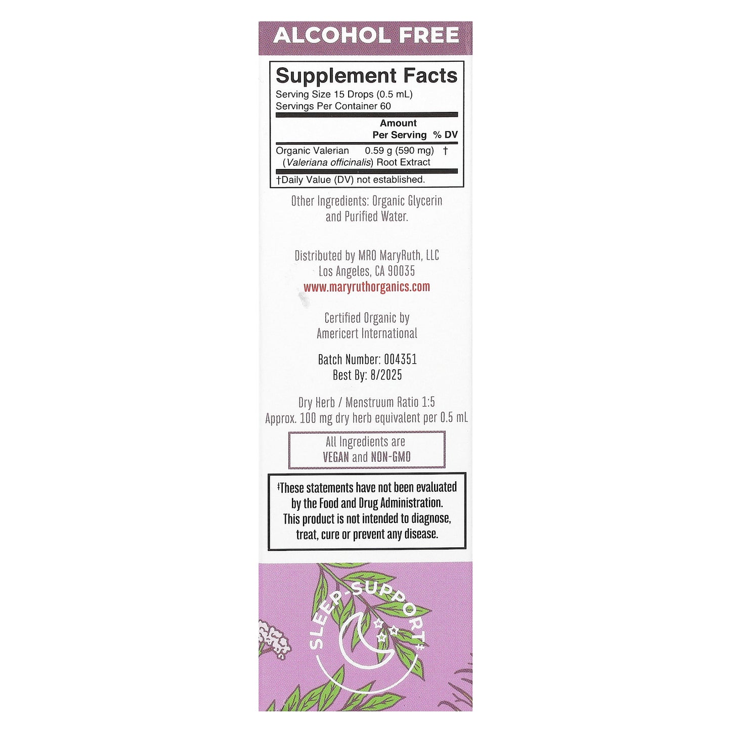 MaryRuth's, Organic Valerian Root Liquid Extract, Alcohol Free, 1 fl oz (30 ml)