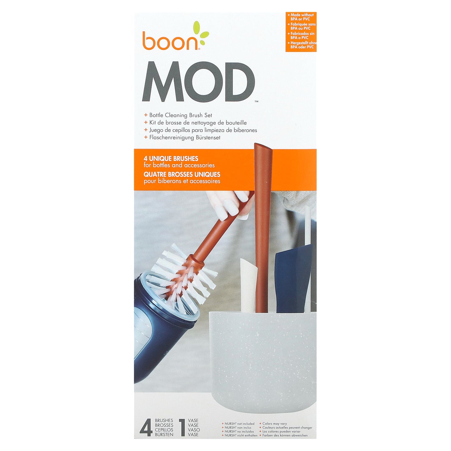 Boon, Mod, Bottle Cleaning Brush Set, 4 Brushes & 1 Vase