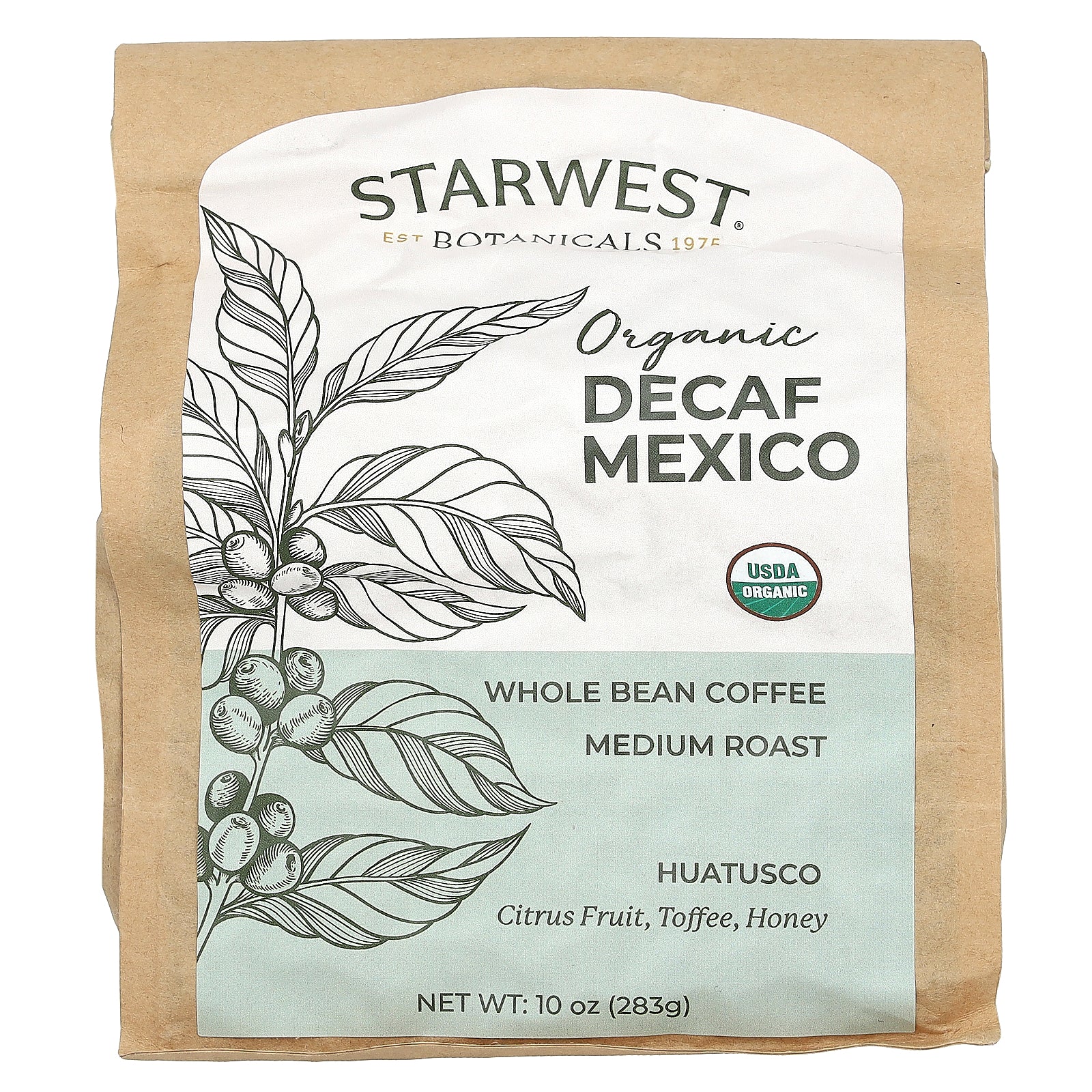 Starwest Botanicals, Organic Decaf Mexico Coffee, Whole Bean, Medium Roast, 10 oz (283 g)