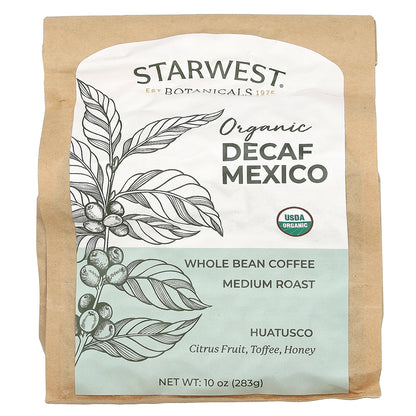 Starwest Botanicals, Organic Decaf Mexico Coffee, Whole Bean, Medium Roast, 10 oz (283 g)