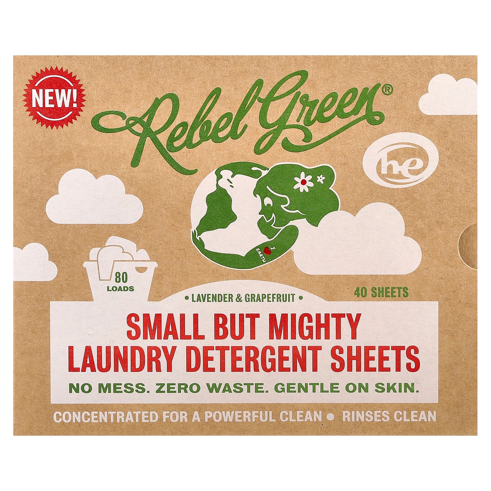 Rebel Green, Small But Mighty Laundry Detergent Sheets, Lavender & Grapefruit, 40 Sheets