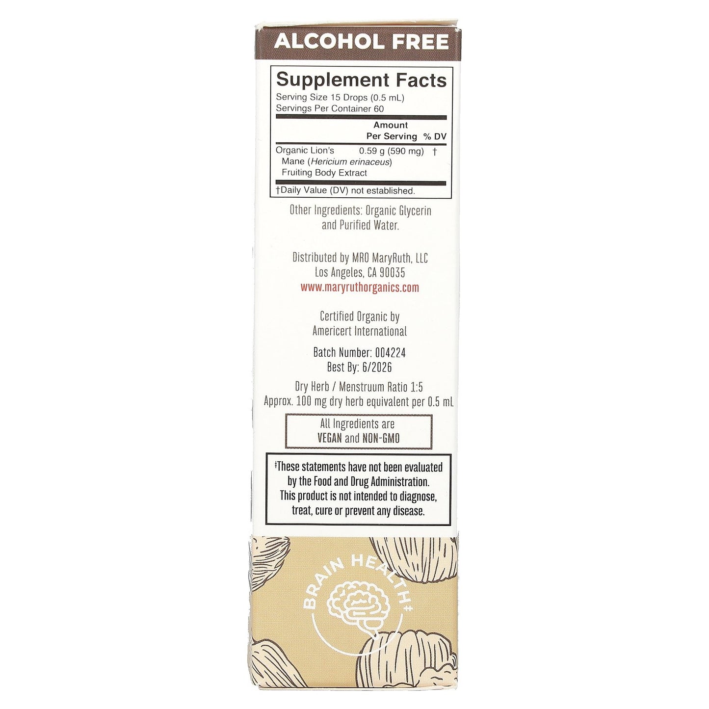 MaryRuth's, Organic Lion's Mane Mushroom Liquid Extract, Alcohol Free, 1 fl oz (30 ml)