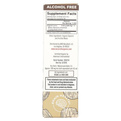 MaryRuth's, Organic Lion's Mane Mushroom Liquid Extract, Alcohol Free, 1 fl oz (30 ml)