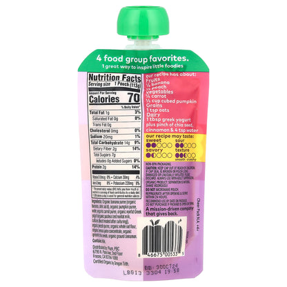 Plum Organics, Tots, Mighty 4®, 4 Food Group Blend, Banana, Peach, Pumpkin, Carrot, Greek Yogurt, Oat, 4 oz (113 g)