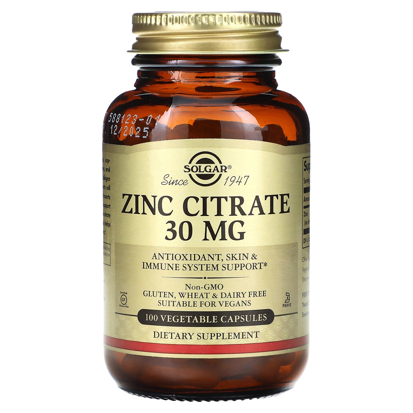 Solgar, Zinc Citrate, 30 mg, 100 Vegetable Capsules