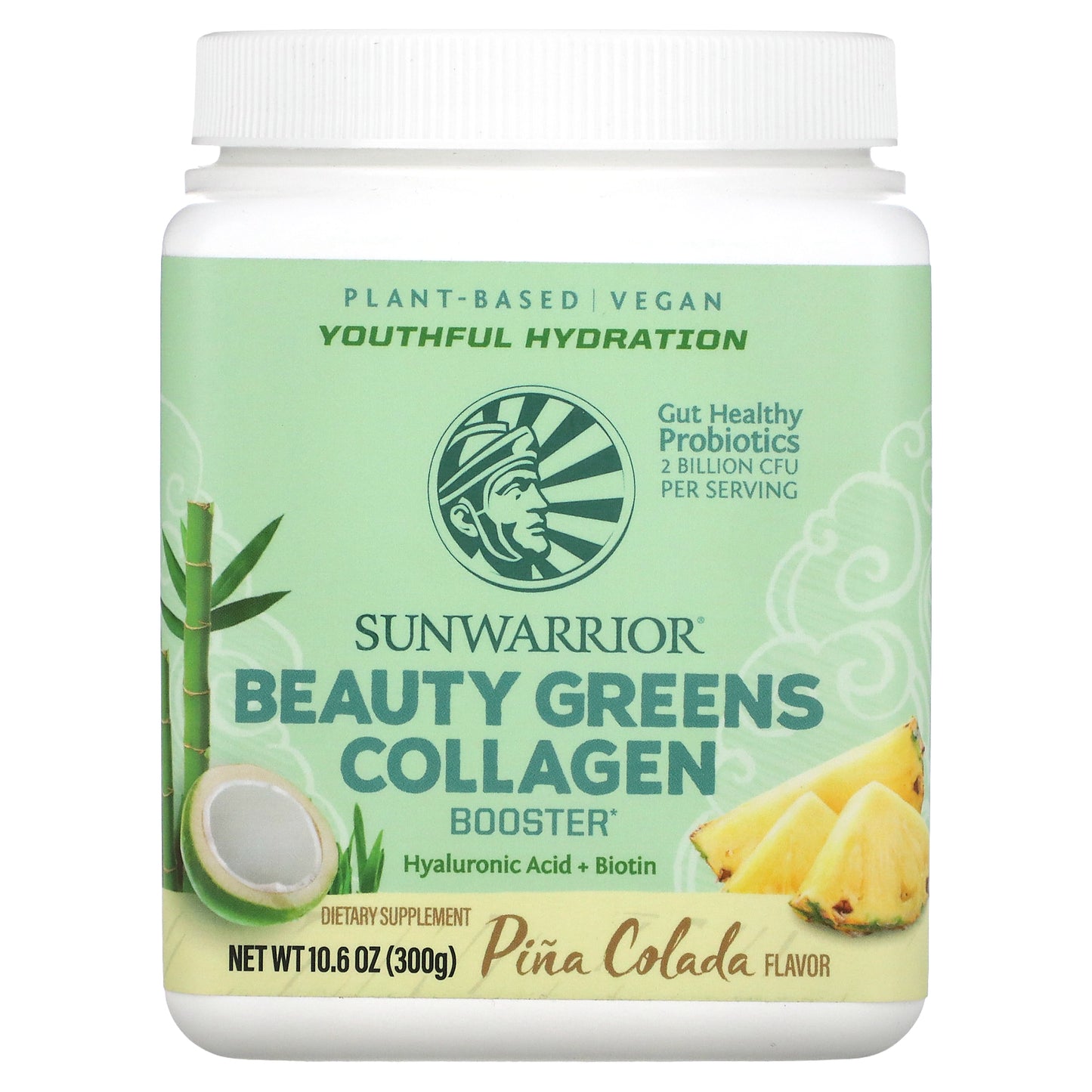 Sunwarrior, Beauty Greens Collagen Booster, Pina Colada, 10.6 oz (300 g)