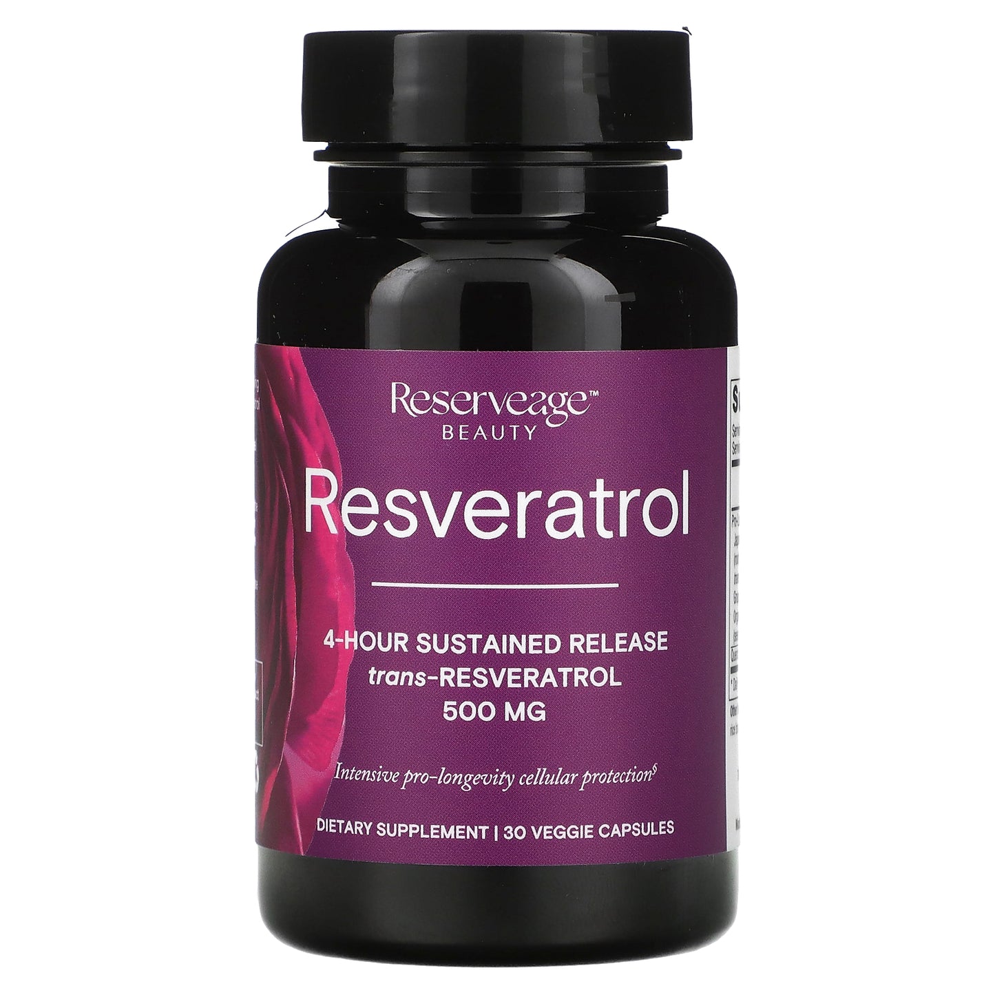 Reserveage Beauty, Resveratrol, 4-Hour Sustained Release, 500 mg, 30 Veggie Capsules