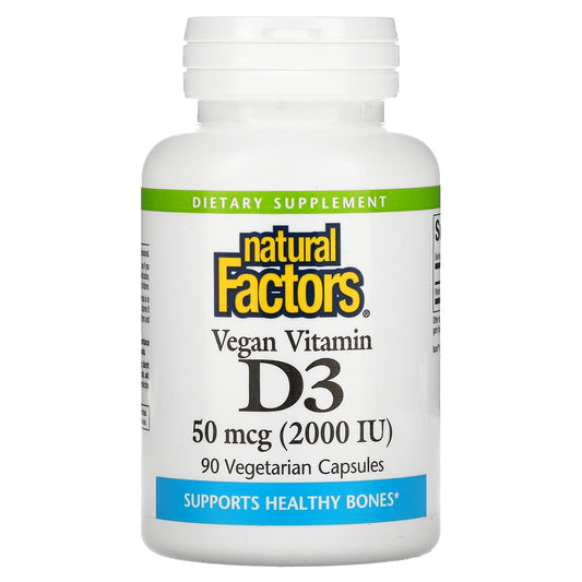 Natural Factors, Vegan Vitamin D3, 50 mcg (2,000 IU), 90 Vegetarian Capsules