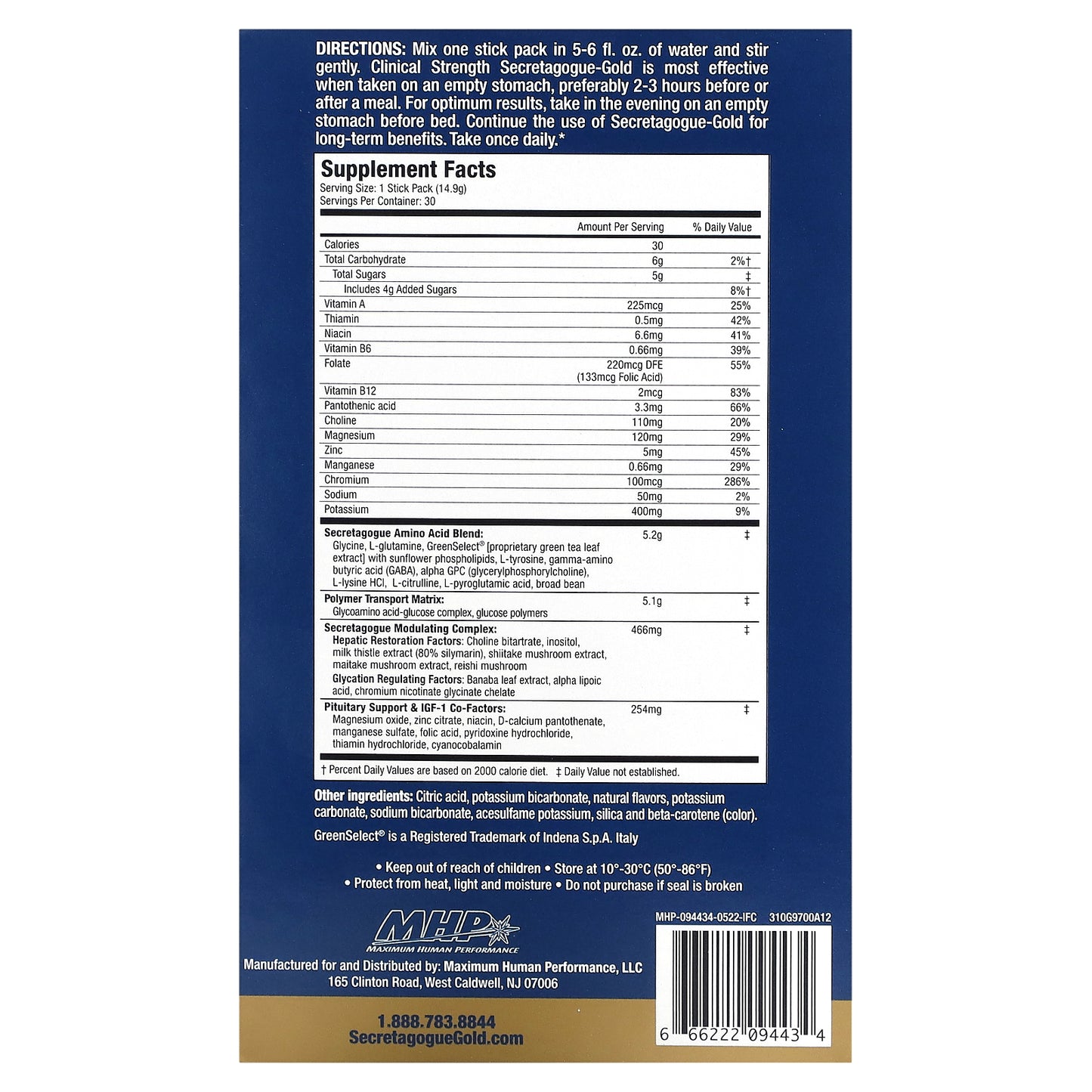 MHP, Secretagogue-Gold, Orange, 30 Stick Packs, 0.53 oz (14.9 g) Each