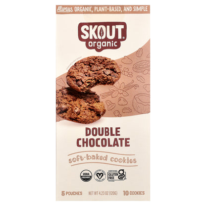 Skout Organic, Soft-Baked Cookies, Double Chocolate, 5 Pouches, 2 Cookies (24 g)  Each