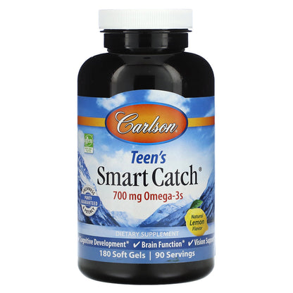 Carlson, Teen's Smart Catch, Natural Lemon, 700 mg, 180 Soft Gels (350 mg per Soft Gel)