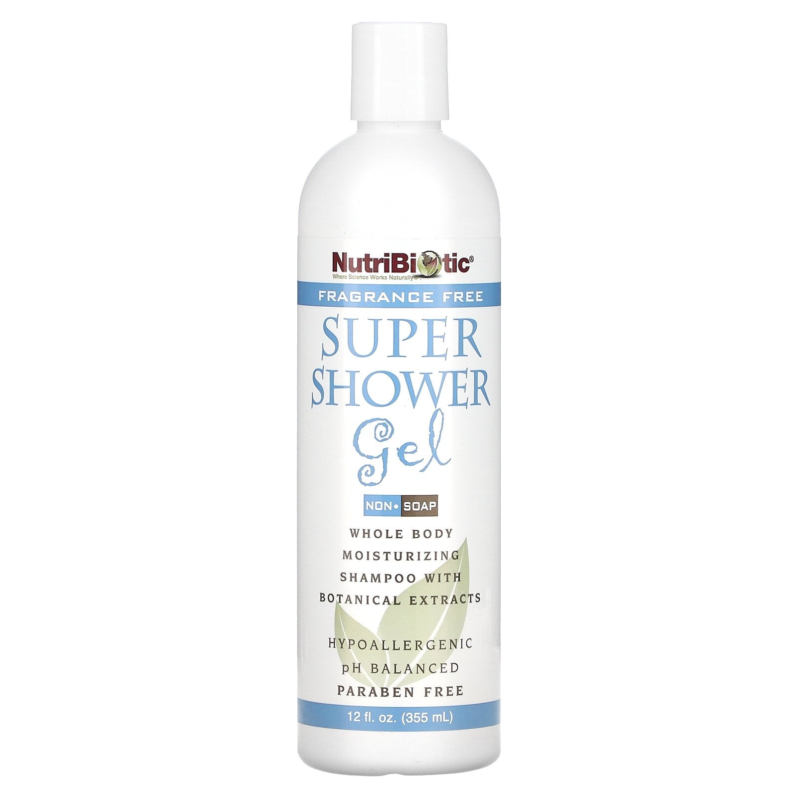 NutriBiotic, Super Shower Gel, Non-Soap, Fragrance Free, 12 fl oz (355 ml)