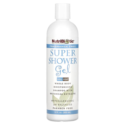 NutriBiotic, Super Shower Gel, Non-Soap, Fragrance Free, 12 fl oz (355 ml)