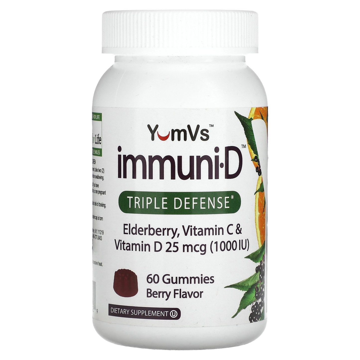 YumVs, Elderberry, Vitamin C & Vitamin D, Triple Defense, Berry, 60 Gummies