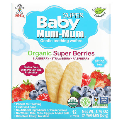 Hot Kid, Baby Mum-Mum Supper, Gentle Teething Wafers, Organic Super Berries, 12 Packs, 2 Wafers Each