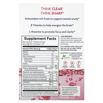 BrainMD, Brain Boost, On-The-Go Think Drink, Caffeine Free, 10 Packets