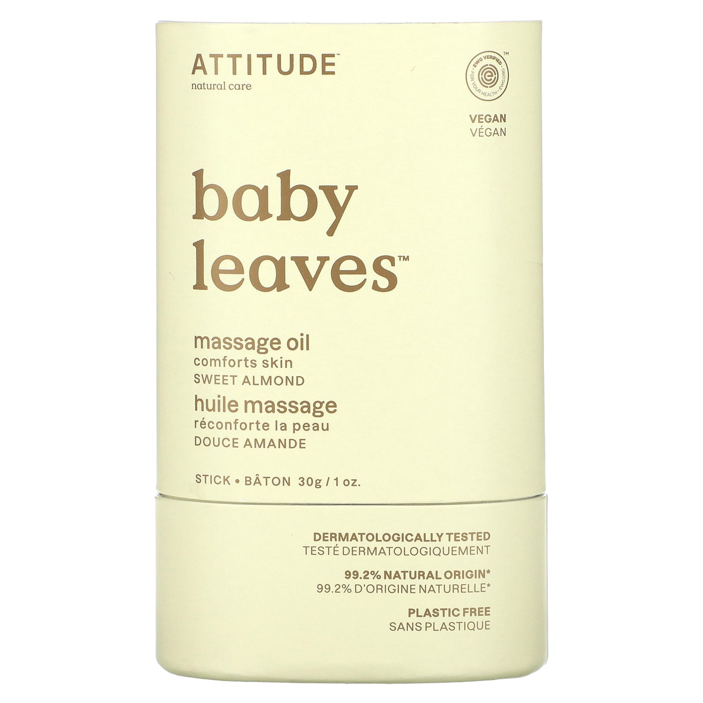 ATTITUDE, Baby Leaves, Massage Oil Stick, Sweet Almond, 1 oz. (30 g)