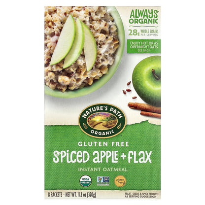 Nature's Path, Organic Gluten Free Instant Oatmeal, Spiced Apple + Flax, 8 Packets, 11.3 oz (320 g)