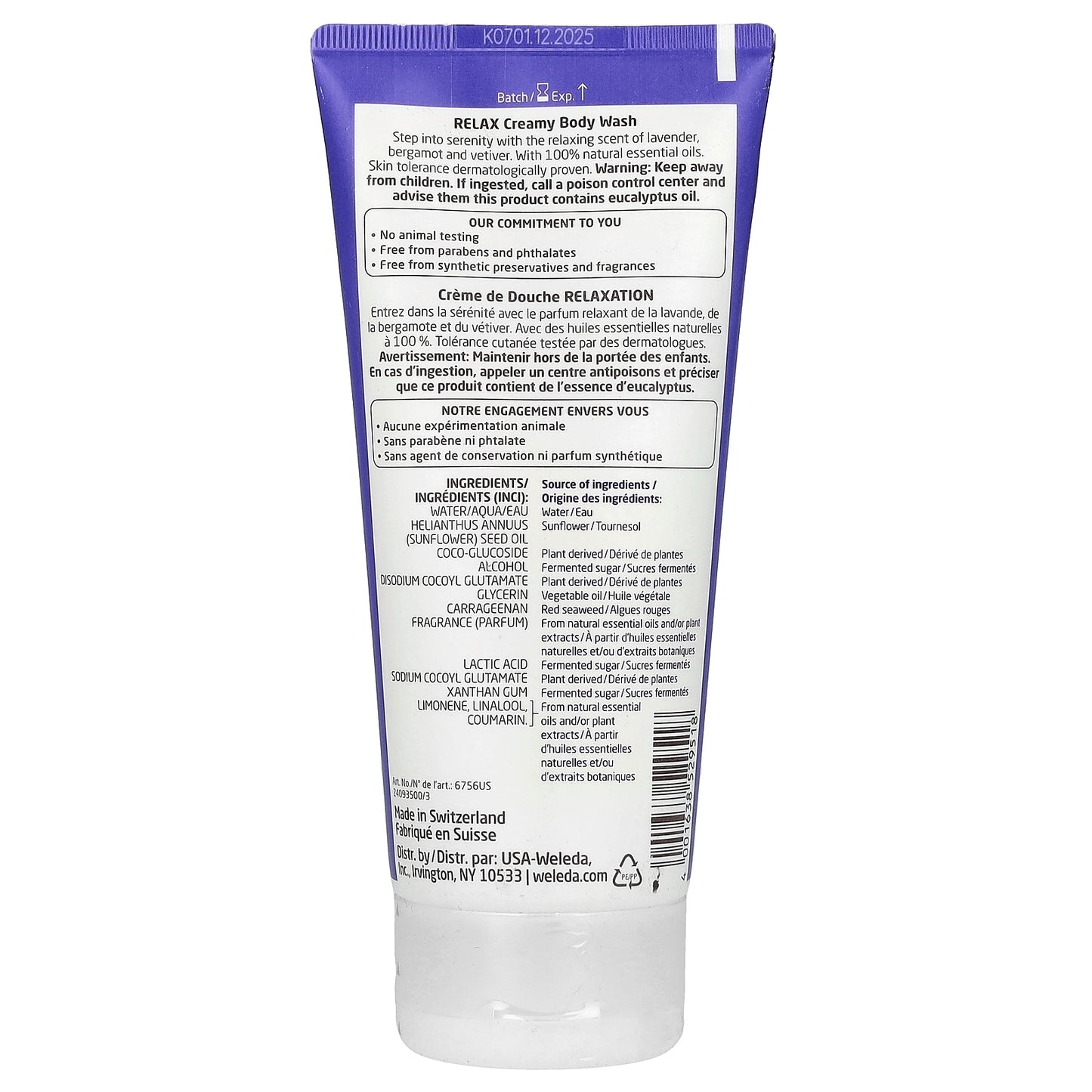 Weleda, Creamy Body Wash, Relax, Lavender + Bergamot + Vetiver Extracts, 6.8 fl oz (200 ml)